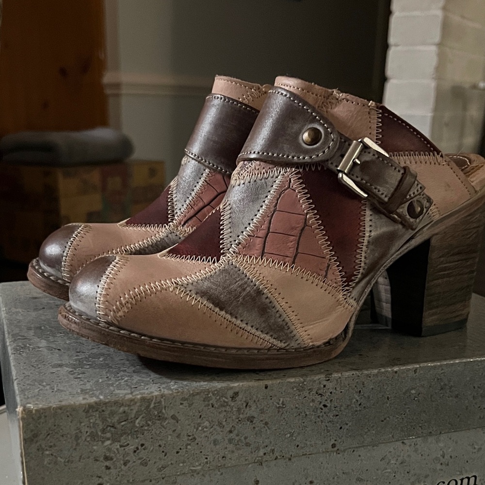 Freebird by Steven Multicolor Patchwork Leather Mules